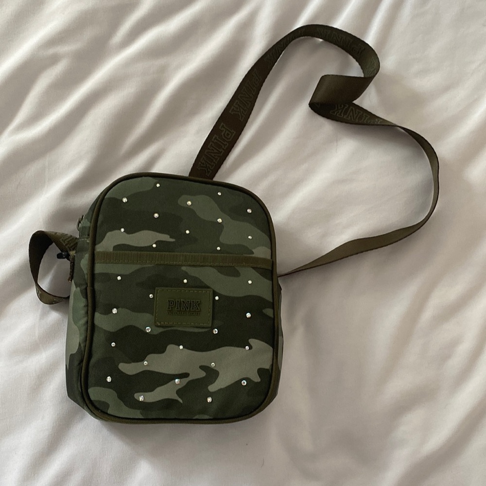 PINK Discontinued bedazzled camo crossover bag